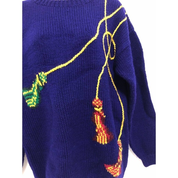 Nordstrom Individualist Sportswear Blue Wool Knit Sweater Tassel Vintage 80s M - Picture 7 of 12